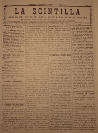 frontespizio del primo numero de &quot;La Scintilla&quot;, aprile 1896
