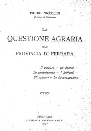 Pietro Niccolini, La questione agraria nella provincia di Ferrara