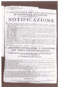 Notificazione per l’iscrizione alla divisione dei capi del 1818