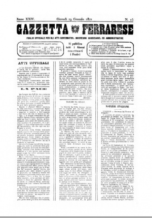 La prima pagina della “Gazzetta Ferrarese” (19 gennaio 1871)