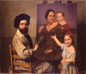 Giovanni Pagliarini (Ferrara 1809 - 1878), Autoritratto con la famiglia, c. 1835-40; olio su tela, cm 108 x 127; Ferrara, Museo dell&#039;Ottocento