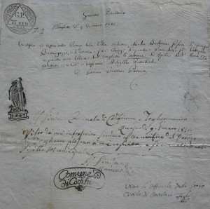 L&#039;ufficiale di stato civile del Comune di Ostellato convalida un atto della Parrocchia di Traghetto e del Comune di Codifiume, gennaio 1815